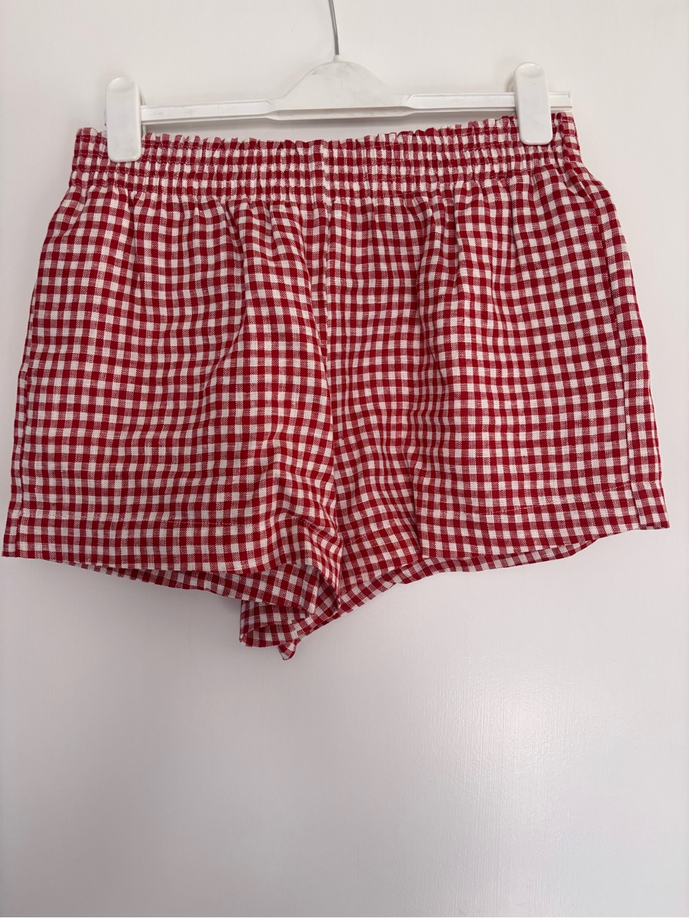 Reformation Red and White Gingham High Waist Shorts
